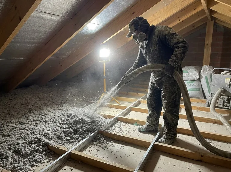 Insuflado de celulosa en un entretecho de vivienda