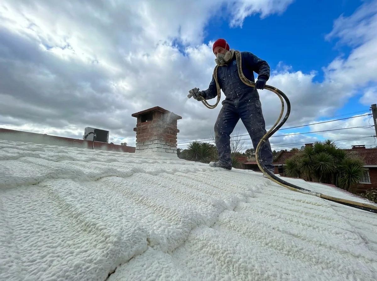 Técnico de Espumax 360 proyectando poliuretano en un techo